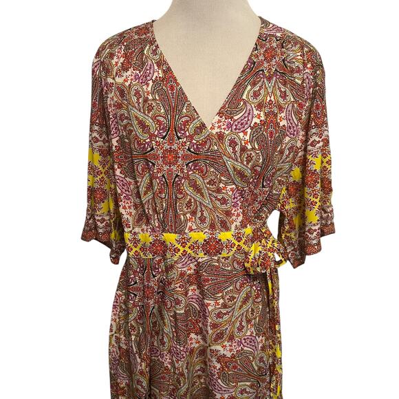 Kachel Mirabelle Midi Wrap Dress Womens Size 10 Petite Floral Paisley Anthro 10P - Picture 5 of 9